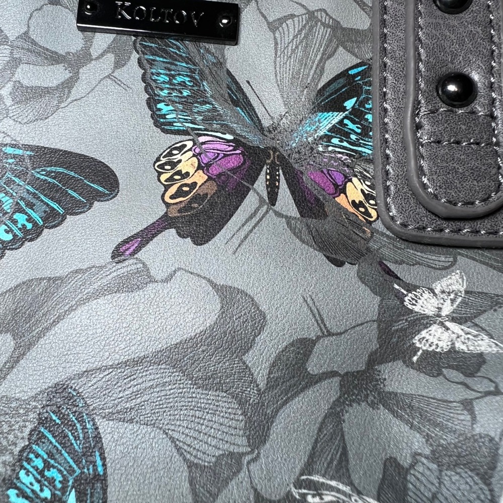 Koltov Grey Butterfly Print Crossbody Bag Handbag Faux Leather Floral Purse - Picture 14 of 15